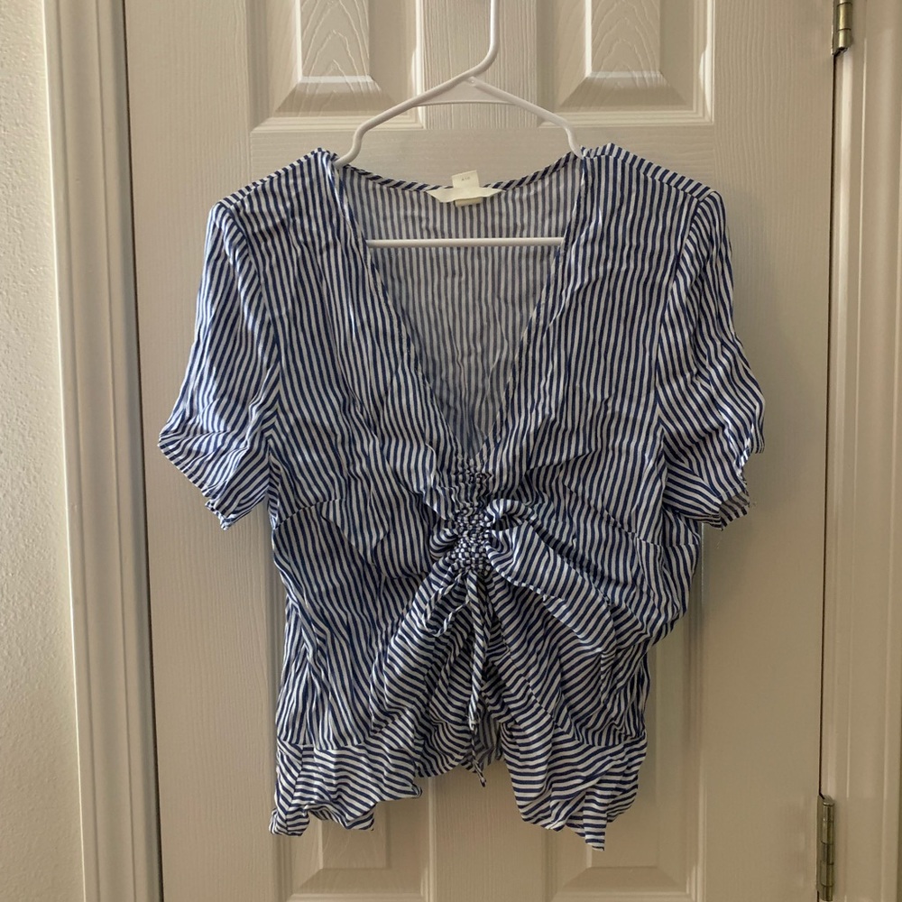 Blue and White Striped Blouse Top